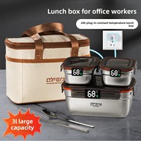 Boîte à lunch électrique isotherme carrée en acier inoxydable 3L, à un seul niveau, rechargeable, anti-fuite, pour les employés de bureau, 24 heures