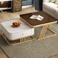 Ensemble de meubles de salon modernes modulaires or et blanc du fabricant chinois, comprenant une table basse en verre et des panneaux solides pour la maison
