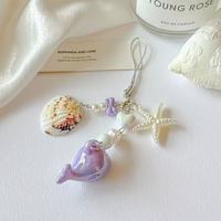 Porte-clés style INS, série marine, thème océan, avec perles, coquillages, étoiles de mer, baleines, pendentif breloque, cordon, ornement suspendu pour l'été et la plage, cadeau