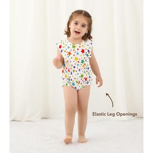 Combinaison sans manches pour bébé fille personnalisée, imprimé étoiles multicolores, coton, fibre de bambou, tenue d'été pour nourrisson et tout-petit - Product Image 5