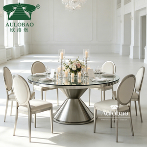 Luxurious Gold Stainless Steel Glass Top Round <b>Tables</b> and Chairs for Events - Product Image 5