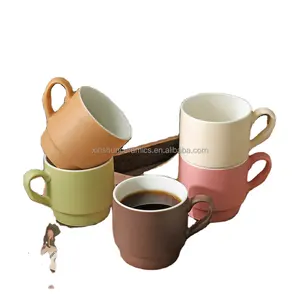 New Arrival Wholesale Elegant 12oz 14oz Ceramic Color Tea Cup Personalized Porcelain Stackable Cup Coffee Mug