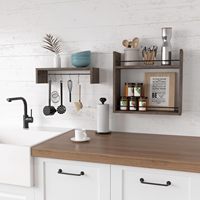 Étagère murale en bois à 2 niveaux pour épices de cuisine et serviettes de salle de bain, organisateur flottant polyvalent pour la décoration intérieure, vente en gros pour détaillants