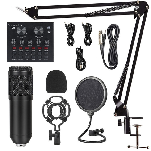 Professional 5V Wired Portable Microphone Set for Mobile Phones  Live Broadcast and Recording Sound Card Equipment.