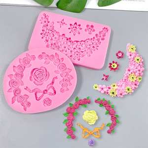 Moule à gâteau en silicone jetable écologique, motif couronne de roses et petits grappes de fleurs, pour pâtisserie, chocolat, fondant, pâte à sucre, 1 pièce - Product Image 2