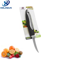 Custom Logo Food Grade Roestvrijstalen Keuken Gebogen Mes Fruit Utility Mes Met Ergonomisch Zacht Handvat Voor Fruit Groenten