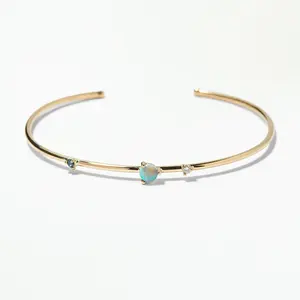 Gorgeous sterling silver 925 jewellery gold plated zircon and natural stone fire opal open cuff bangles for girls