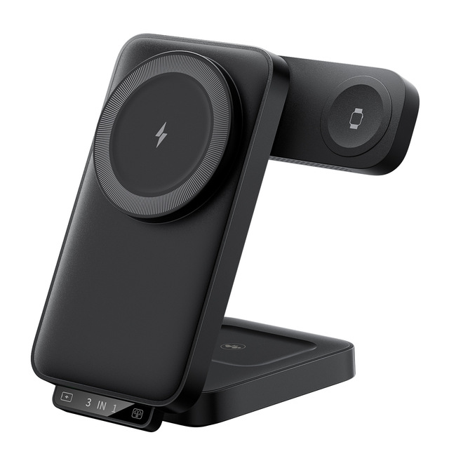 3-in-1 Foldable Magnetic Wireless Charger with QC3.0 and Type-C Port for 15W 9V/2A