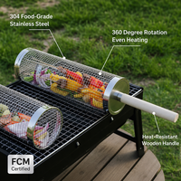 Panier de cuisson rotatif pour barbecue en acier inoxydable 304 avec couvercle rabattable breveté, rotation à 360°, sans brochettes, crochet anti-brûlure, pour barbecue au charbon de bois