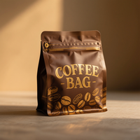 Sachet de café Kraft directement du fabricant avec motif doré et fermeture éclair refermable pour café de spécialité