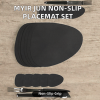 Ensemble de dessous-de-plat et de sous-verres en plastique imperméable, lavable, antidérapant, double face, rond, solide, Myir JUN (noir, lot de 6)