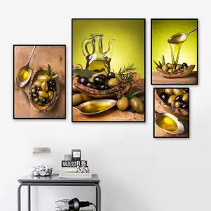 Wholesaler price canvas art print painting wine glass kitchen fruit grape spoon coffee wall art decoration