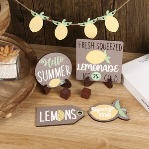Summer Lemon Style Wooden Tiered Tray <b>Decoration</b> <b>Rustic</b> Country Farm <b>Decorative</b> <b>Home</b> Desktop Ornament Round Plant Pattern - Product Image 2