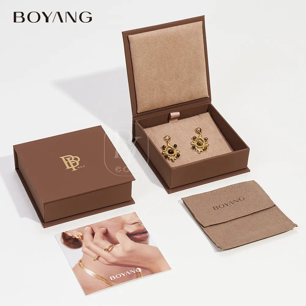 Boyang Custom New Design Book Shaped Paper Earring Ring Necklace Jewelry Box Packaging