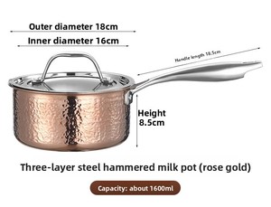 <span class=keywords><strong>Casserole</strong></span> en acier inoxydable martelé avec couvercle, poignée longue, faitout à lait, petite marmite de cuisson, ustensiles de cuisine en gros - Product Image 4