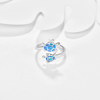 Fine Jewelry Bague ouverte double tortue opale bleue plaquée rhodium en argent sterling 925