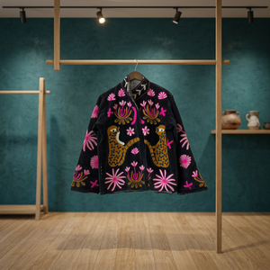 Veste en velours brodée pour femme, col mandarin, manches longues, motif floral, vêtement d'extérieur d'automne, broderie à la main - Product Image 1