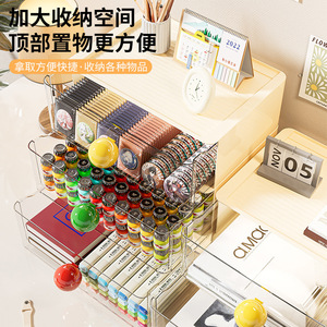 Desktop Organizer <b>Drawer</b> Style With Handles For Stationery Cosmetics <b>Storage</b> Rectangle Standing Type 8298-9 Cream Yellow - Product Image 1