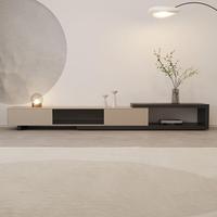 Meuble TV et Table Basse Ronde Minimaliste Moderne Simple Kaki de Luxe, Meuble TV en Bois Rétractable