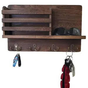 Organizer per smistatore di posta con cremagliera per Mudroom da ingresso con 4 ganci a doppia chiave portachiavi in legno montato a parete