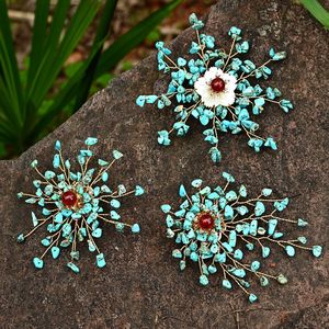 Broche de Flores para Novia, Cristal Azul <span class=keywords><strong>Turquesa</strong></span>, para Bodas y Fiestas, con Estambres de Ágata Roja, Venta al por Mayor de Hongzhuo - Product Image 3