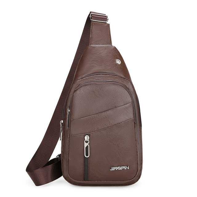 Custom LOGO Travel Crossbody Bags for Men PU Leather Waterproof Sling Backpack Outdoor Fashion Single Sport Shoulder Chest Bags