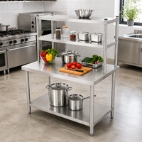 Table de préparation pour boulangerie et restaurant OEM, table de travail de cuisine commerciale en acier inoxydable sur mesure avec double étagère supérieure