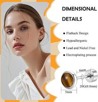 Boucles d'oreilles clous classiques en tungstène pour femme, hypoallergéniques, avec incrustation circulaire en pierre d'agate, pour oreilles sensibles - Cadeau de fête