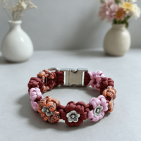 Collier pour chien élégant en nylon tissé, couleur unie, motif floral, réglable, avec boucle à dégagement rapide, robuste, toutes saisons, style luxe léger