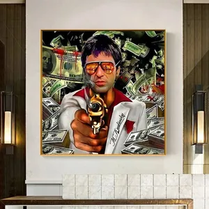 Quadro de parede com impressão de retrato, pintura moderna na na parede do tony montanha, poster e impressões, arte de parede, imagens de dinheiro para sala, decoração de casa