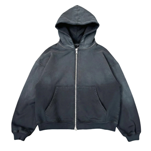 Hot Supplier Custom Oversized Heavyweight Acid Wash <b>Zip</b> <b>up</b> <b>Hoodie</b> Blank Sun Faed High Quality Cotton Casual Boxy Man Hoodies - Product Image 1