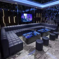 Luxy Fancy LED Light Bar en verre Table de salon avec barre de Table basse noire KTV Discothèque Meubles en cuir Canapé en forme de U