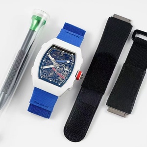 Luxury Men's <b>Automatic</b> Mechanical <b>Watch</b> RM6702 Style <b>Skeleton</b> Carbon Fiber Tonneau Case Sport Wristwatch Fabric Strap - Product Image 3