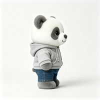 Peluche Panda Mignonne avec Sweat à Capuche Gris et Jean Bleu – Douce et Moelleuse, Tenue Tendance pour Poupée Panda en Peluche