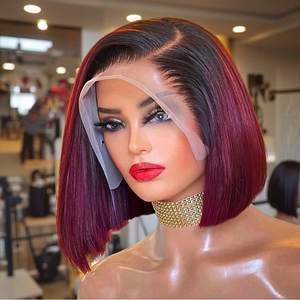 Peluca con malla frontal HD sin pegamento prearrancada Ombre 1B 99J Cabello natural vietnamita virgen crudo Super Double Drawn <span class=keywords><strong>Bob</strong></span> Pelucas Cabello humano - Product Image 1