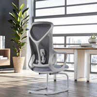 Chaise de bureau moderne grise pour les réunions de conférence, dossier moyen, soutien lombaire réglable, design ergonomique en tissu