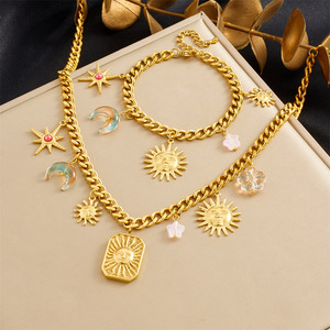 Sun Moon Star Gold Plated Necklace <b>Bracelet</b> <b>Set</b> Zinc Alloy Unisex Jewelry Fashion Accessories - Product Image 1