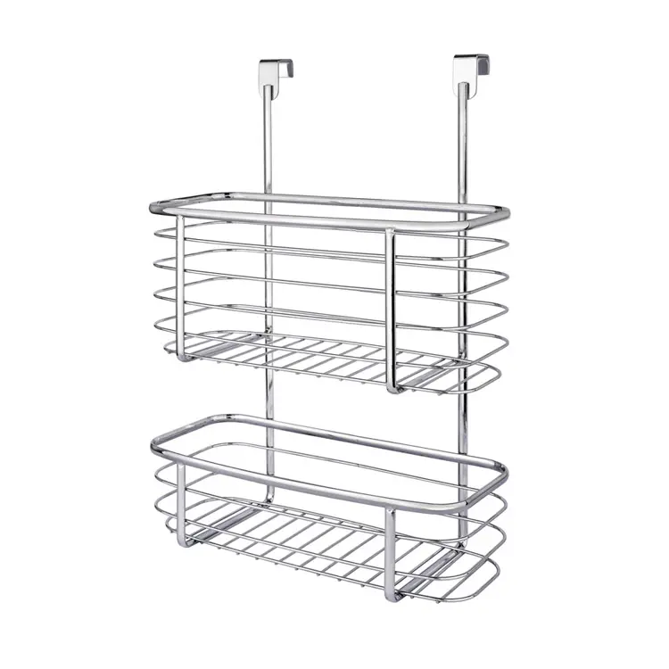 Solid 2 Tier Chrome Over the Cabinet Kitchen Storage wire Basket for Aluminum Cleaning Supplies