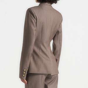 Blazer de Mujer con Doble Botonadura y Rayas Finas, Manga Larga, Cuello con Muescas, Mezcla de Lana y Poliéster, para Otoño, Tejido Antiarrugas - Product Image 3