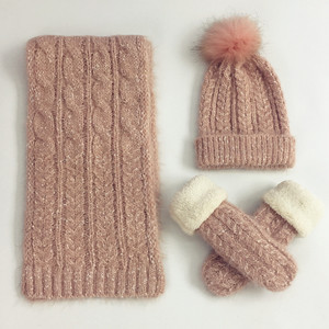 Nuovo Set Invernale 2026 per Ragazze: <span class=keywords><strong>Sciarpa</strong></span> Carina con Pompon in Pelliccia, Cappello e <span class=keywords><strong>Guanti</strong></span>, Set Lavorato a Maglia per Donne - Product Image 2