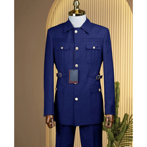 Formelle Herrenanzüge Maßgeschneidert Safari Slim Fit Hochzeitskleidung Party <span class=keywords><strong>Prom</strong></span> Männerkleidung Blazer 2-teiliges Outfit Jacke+Hose - Product Image 2