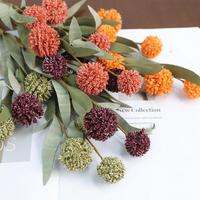 Fleur artificielle en plastique à 6 têtes, tige unique, boule dorée, pour la décoration florale de la maison, du bureau ou de la table - Vente en gros