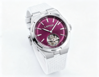 Montre de luxe haut de gamme pour hommes d'affaires, tourbillon, cadran en cristal saphir rouge vin, bracelet en acier inoxydable, réserve de marche automatique