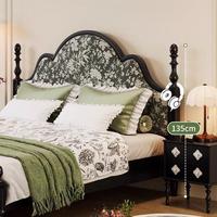 Französisches Retro-Polsterbett im europäischen Stil, bedruckt, Plattformbett, cremefarben, Mid-Century, Massivholz, elegantes großes Hochzeitsbett für das Hauptschlafzimmer