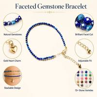 Bracelet en perles de pierres précieuses naturelles - Pierres facettées, breloque cœur doré, chaîne ajustable, empilable, bijoux bohèmes, cadeau pour femme, idéal pour les fêtes