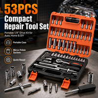 Kit de Herramientas Mecánicas de 53 Piezas con Juego de Llaves de Vaso y Carraca de 1/4 de Pulgada, Estuche de Almacenamiento para Reparación de Automóviles y Doméstica, Soporte OEM Personalizado