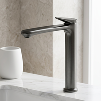 Robinet mitigeur haut de gamme gris bronze en laiton, monocommande, à poser sur comptoir, pour eau chaude et froide, pour lavabo de salle de bain