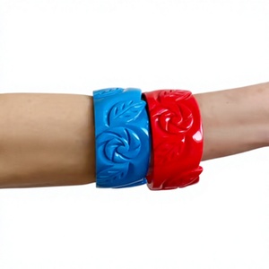 Unique ANEES HANDICRAFTS Flower & Leaf Resin Carved Bangles <b>Bracelet</b> Green <b>Red</b> Blue Unisex Romantic Engagement Wedding Jewelry - Product Image 5