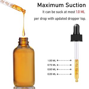 Flacon cosmétique gradué bleu ambré de 60 ml, flacon compte-gouttes rond en verre givré pour sérum pour le visage, huile essentielle - Product Image 2