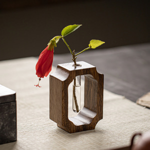 Walnut Wood Transparent Glass <b>Vase</b> <b>Mini</b> Solid Wood Flower Holder For Fresh Flowers Desktop Ornament Japandi Style - Product Image 3